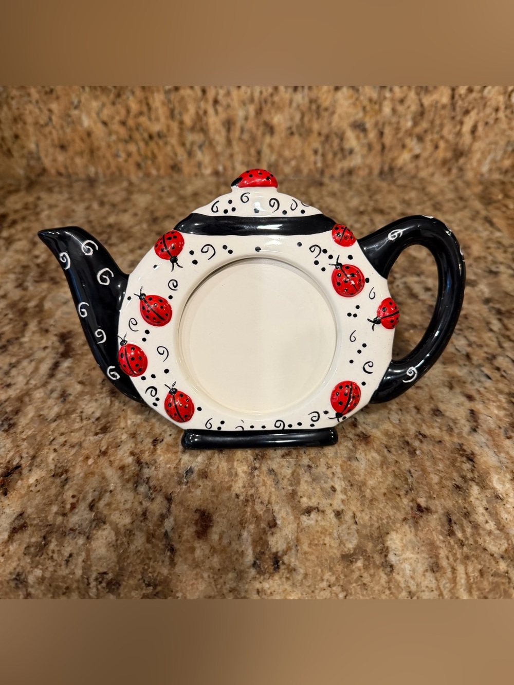 Flowers Inc White Black Red Ladybug Tea Kettle Small Picture Frame Whimsy Bug